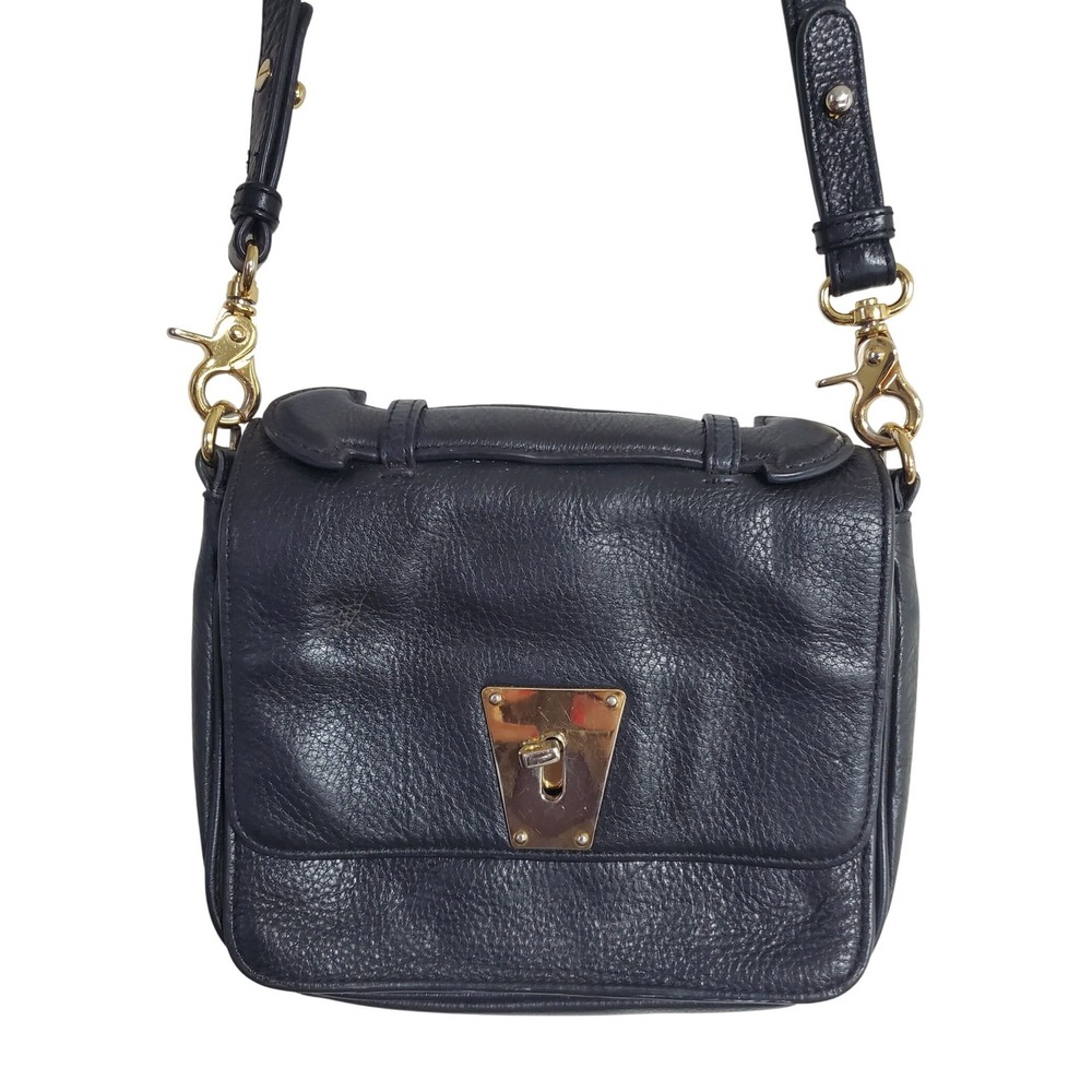 VTG DESIGNER Badgley Mischka Black Leather Crossbody Bag Gold Turn Lock C‎